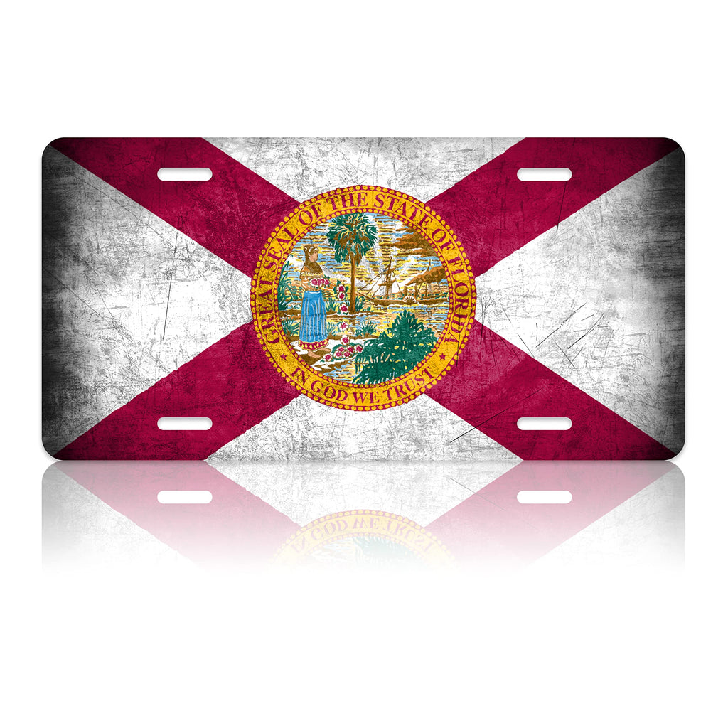 Florida State Flag License Plate Personalise Car Front License Plate Stainless Steel Car Plates Tag Funny Novelty Vanity Tag 4 Screw Hole Decorative Florida State Flag