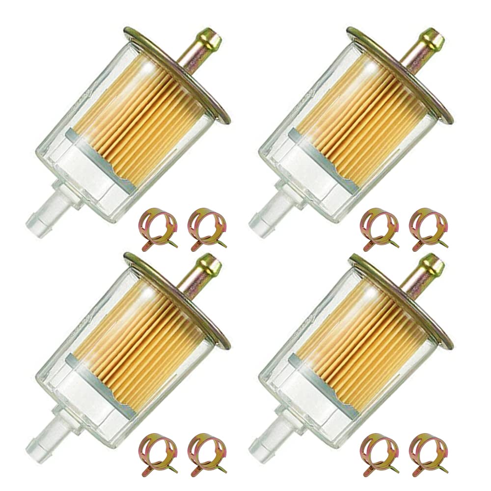 4PCS 5/16" Universal Fuel Filters with 8PCS 14mm Hose Clamps Gas Inline Fuel Filter Replacement for Motorcycles, Cars, Trucks HE007 5/16"- 4PCS