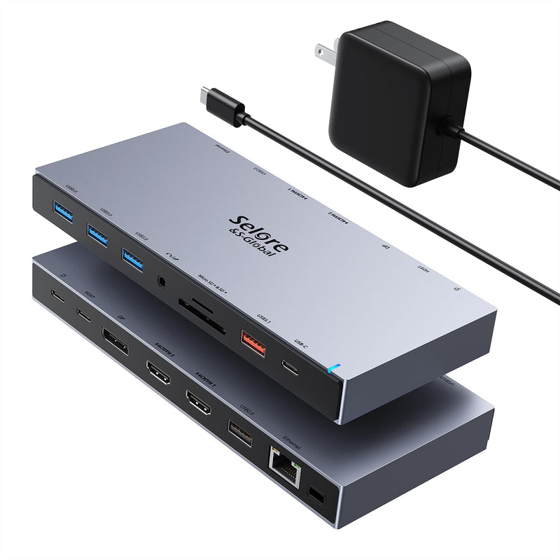 Dual HDMI Docking Station 3 Monitor,USB C Laptop Docking Station with 65W Power Adapter,2 HDMI Port,Displayport,USB 3.1/USB-C Data, Ethernet, Audio,SD&Micro SD Slot,PD Charging for Dell XPS/HP/Lenovo Gray