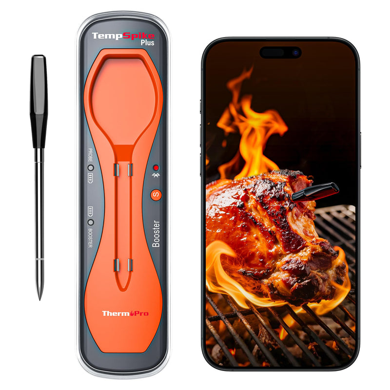 ThermoPro TempSpike Plus 600FT Wireless Meat Thermometer with Upgraded Ultra-Thin Probe, Bluetooth Meat Thermometer Wireless for Outside Grill, Smoker Thermometer for BBQ Oven Rotisserie Sous Vide