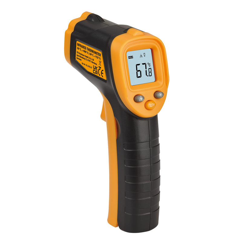 TFA Dostmann Ray Light 31.1143.13 Digital Infrared Thermometer, Non-Contact Measurement of Surface Temperature, According to HACCP, Measuring Time Under 1 Second, Black/Orange