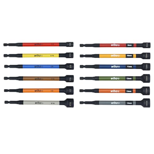 Wiha Magnetic Nut Setter Set, 12-Piece SAE and Metric, Impact Rated