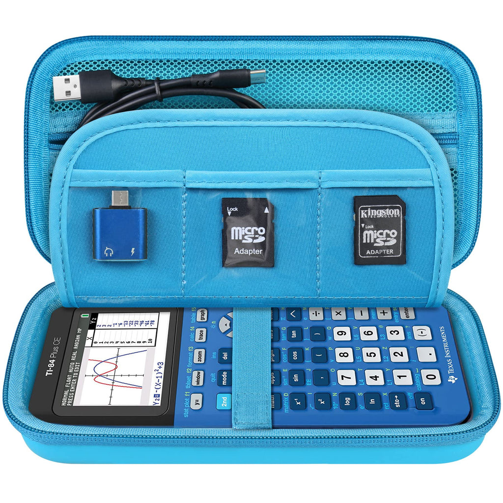 Elonbo Hard Travel Case for Texas Instruments TI-84 Plus CE/TI-84 Plus/TI-83 Plus CE Color Graphing Calculator, Extra Zipped Pocket fit Charging Cable Charger Manual. Blue