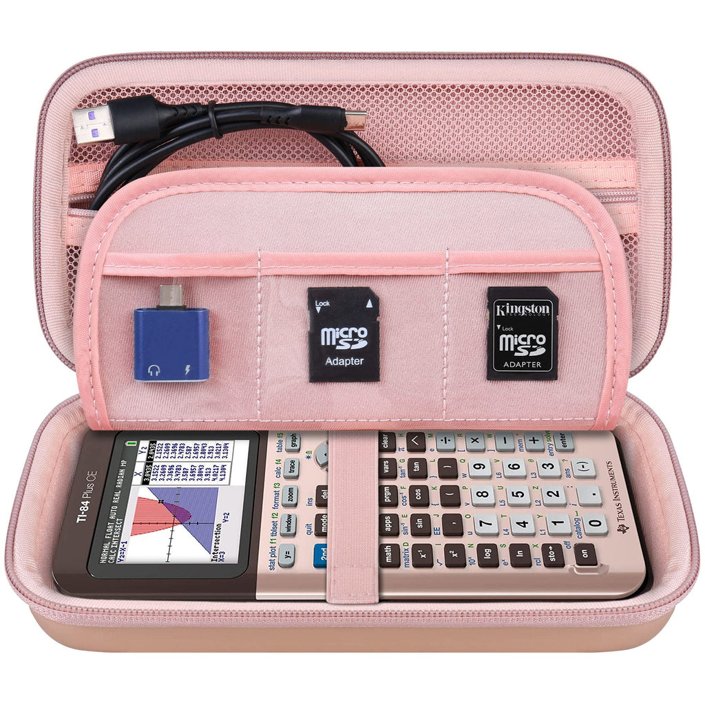 Elonbo Hard Travel Case for Texas Instruments TI-84 Plus CE/TI-84 Plus/TI-83 Plus CE Color Graphing Calculator, Extra Zipped Pocket fit Charging Cable Charger Manual. Rose Gold