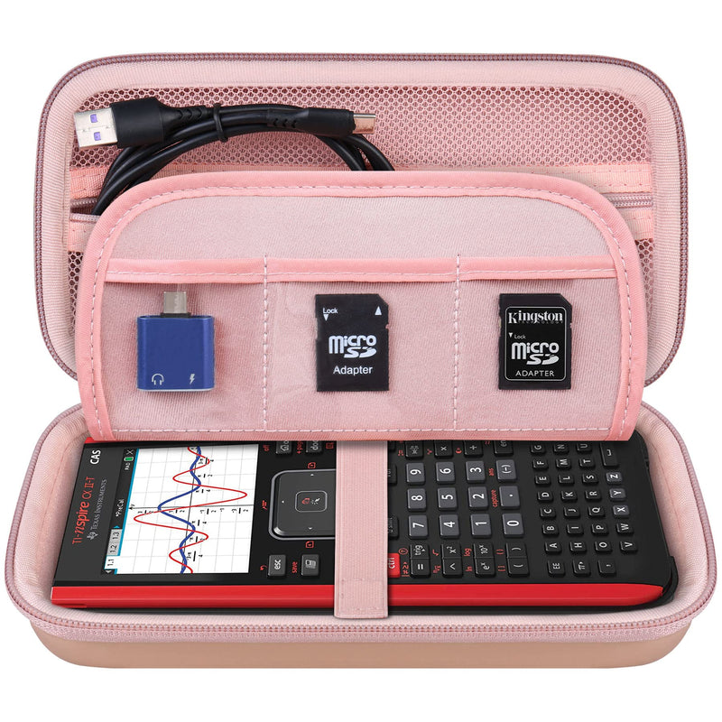 Elonbo Hard Travel Case for Texas Instruments TI-Nspire CX II CAS/CX II/CX CAS Color Graphing Calculator, Extra Zipped Pocket Fits Charging Cable, Charger, Manual, Rose Gold