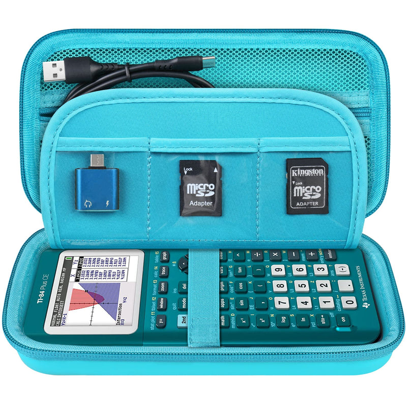 Elonbo Hard Travel Case for Texas Instruments TI-84 Plus CE/TI-84 Plus/TI-83 Plus CE Color Graphing Calculator, Extra Zipped Pocket fit Charging Cable Charger Manual. Green