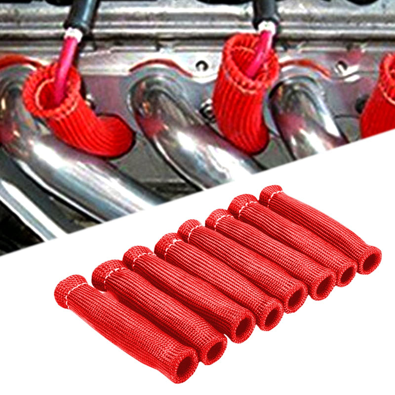 Pack-8 Spark Plug Protect Boot, 1200°F Spark Plug Heat Cover, Leak-proof High Temperature Resistant Insulator Sleeve for Most Cars SUVs and Trucks (Red) 8 PCS Red