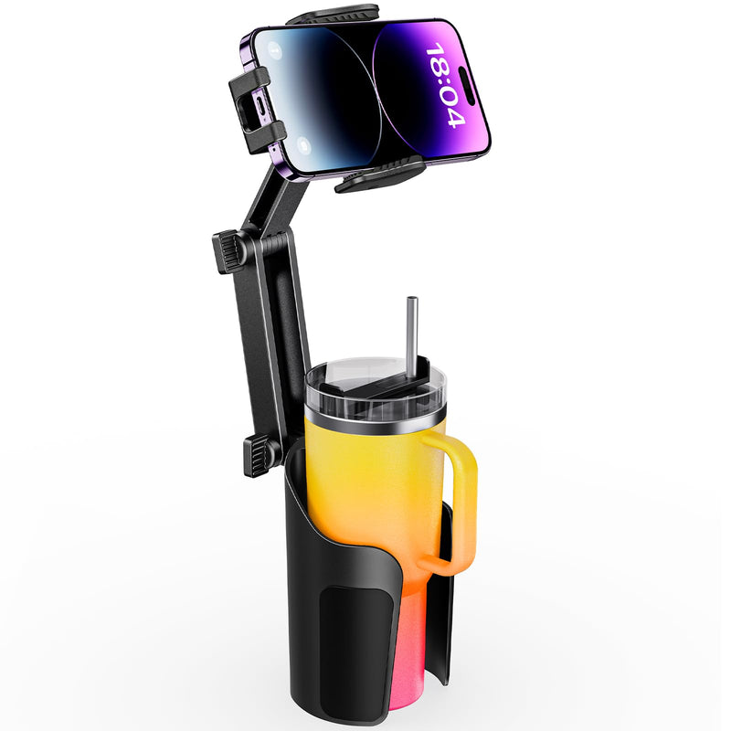 2-in-1 Cup Holder Phone Holder for Your Car Bottle Friendly Cup Cell Phone Holder Mount for Car Height Adjustable Sturdy Fit 4-7 inches Phones Black