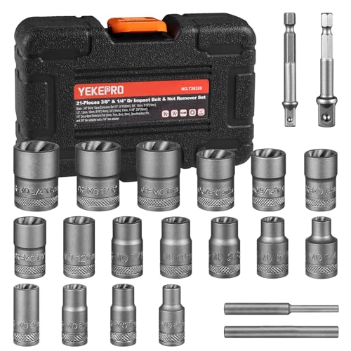 21PCS Bolt Extractor Set, 3/8" & 1/4" Drive Nut Remover 3/8''&1/4'', 21pcs