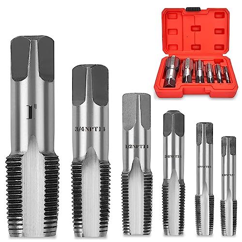 6 Piece NPT Pipe Tap Set, 1", 3/4", 1/2", 3/8", 1/4", 1/8", HSS 6 Piece