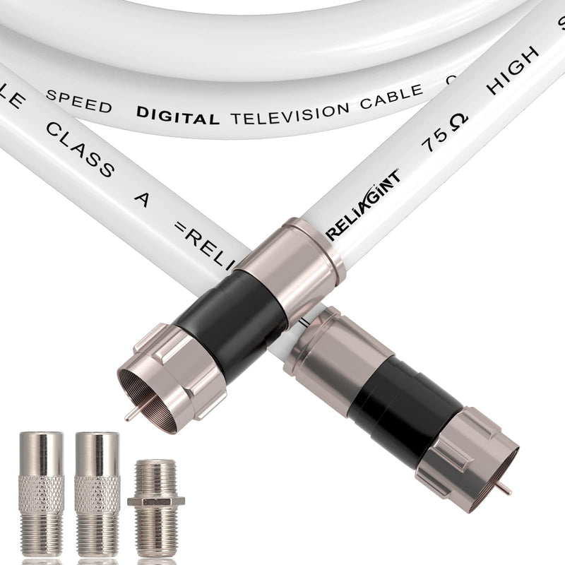 RELIAGINT 25ft, RG6 White Coaxial Cable with F Pin Connector, F81 Double Female Extension Adapter, Low Loss High Speed Coax Cable Cord Extender for HD TV, Dish,Satellite, Antenna, TV Cable 25' 25 FT