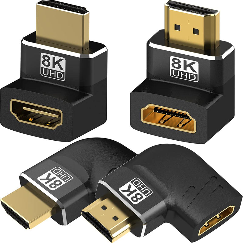 4 Pack 8K HDMI 2.1 Male to Female Adapter Connector Up Down Left Right Angle 90 270 Degree Gold Plated Support 8K@60Hz,4K@120Hz,HDR,eARC for PC Laptop HDTV Switch PS4 PS5 Up/Down & Left/Right Angle