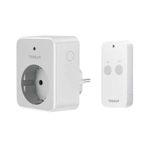Tessan Radio Sockets with Remote Control, 30.5 m Range, Grey | Socket with remote control, 3600 W inside, switchable with magnetic, programmable gray 1-pack