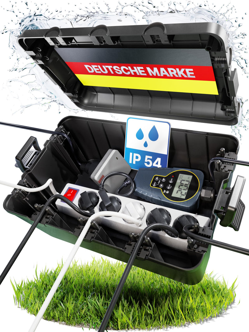 Eagle Focus Cable Box Waterproof IP54 [The Original] Weatherproof Electric Box | Safety box - outdoor box waterproof - plug protection outside waterproof - safe box - protective box for your electronics black large