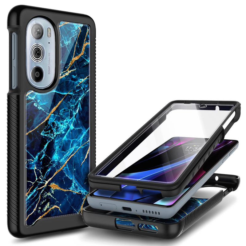 NZND Compatible with Motorola Edge 2022 Case (6.6 Inch) with [Built-in Screen Protector], Full-Body Protective Shockproof Rugged Bumper Cover, Impact Resist Durable Case (Sapphire) Sapphire