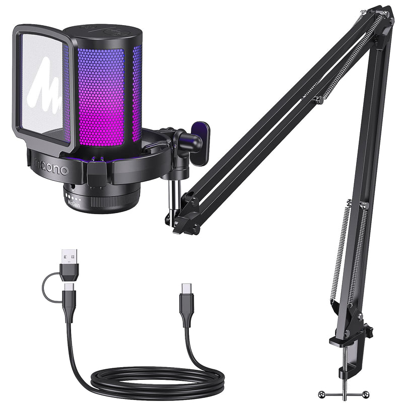 MAONO Gaming USB Microphone, Noise Cancellation Condenser Mic with Mute, Gain, Monitoring, Boom Arm Mic for Streaming, Podcast, Twitch, YouTube, Discord, PC, Computer, PS4, PS5, Mac, GamerWave DGM20S Black