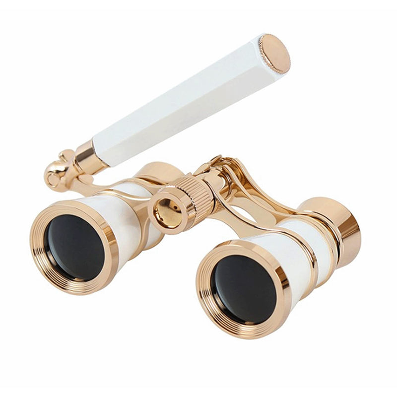 Yourelexit® Opera Glasses Binoculars 3X25 Lorgnette Theater Glasses Optical BK9 Mini Compact Lightweight Built-in Foldable Adjustable Handle Vintage for Adults Kids Women in Musical Concert Cinema White With Handle