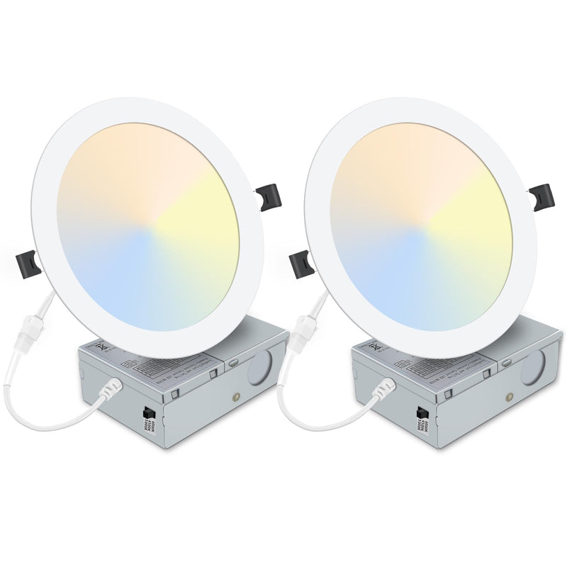 LZHOME 2 Pack 8 Inch LED Recessed Light- Ultra-Thin Recessed Ceiling Lighting with Junction Box, 3000K/4500K/6000K Selectable, 1800LM High Brightness, Dimmable Canless Downlight Fixtures 2 Packs 3CCT-3000K/4500K/6000K
