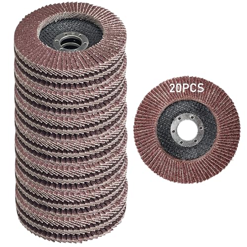 4.5 Inch Flap Discs, 20 Pack-40 60 80 100 120 Grit Angle Grinding Sanding Wheels Type 27 Aluminum Oxide Abrasives for Metal Wood Grinding(7/8 inch Arbor)