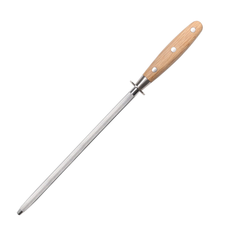 Cohesion Knife Sharpener Rod for Kitchen Knife Daily Sharpener Maintenance, 10 Inch Carbon Steel Professional Knife Sharpening Rod Honing Steel with White Oak Wood Handle