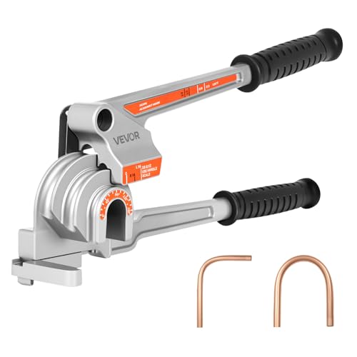 VEVOR Pipe Tube Bender, 1/4", 3/8", 1/2" (12.7 mm) OD, 3 in 1 Manual Level Tube Bender, 180° Copper Aluminum Pipes Bending Tools for HVAC, Pneumatic and Automotive Lines（NOT FOR PLUMBING）