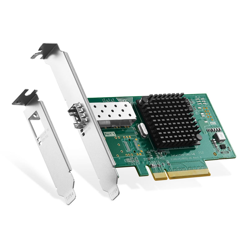 Binardat 10G SFP+ PCIe Network Adapter, Intel X520 82599 LAN Controller, 10G/1G/100Mbps SFP+ Slot NIC Card for Windows/Linux/VMware 1x10 Gigabit SFP