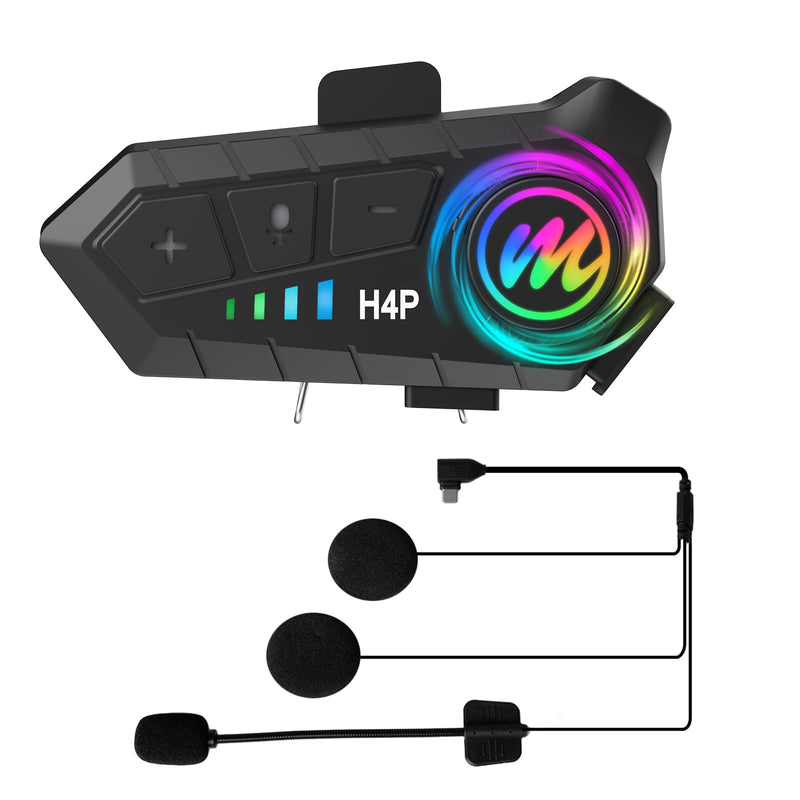 Moman Motorcycle Bluetooth Headset, H4 Plus Motorbike Helmet Speaker Outdoor Wireless Headphone Bluetooth 5.3 with Waterproof IPX6 Noise Cancellation, Motorcycle-Helmet-Bluetooth-Headset-Speaker