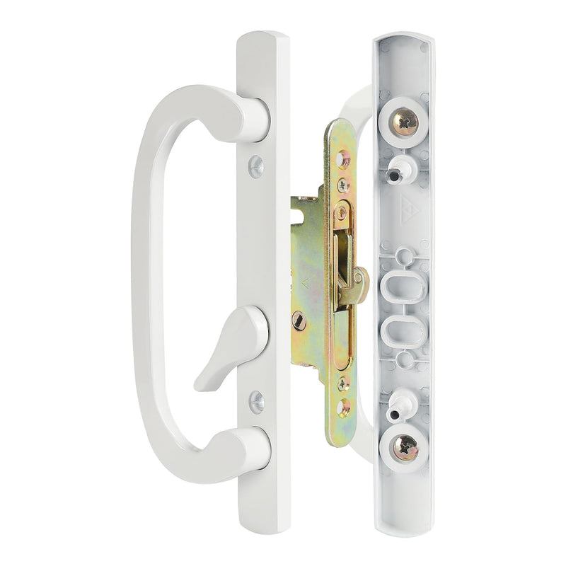 MaxxGeek Sliding Patio Door Handle Set with Mortise Lock, Zinc Diecast, Offset Thumbturn, Fits 1-5/8" to 1-3/4" Door Thick, 3-15/16" Hole Spacing, Non-Handed, White White Diecast w/ Mortise Lock