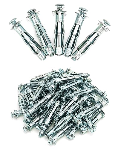 QWORK Hollow Wall Anchors, 50 Pcs 2" Long Carbon Steel Hollow Drive Wall Anchor Screws Assortment Kit Use for 1/8 to 5/8 Inch Wall Thickness, M6x52mm