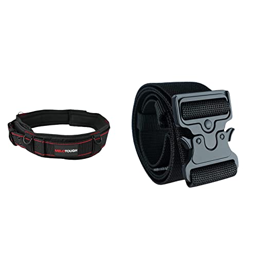 MELOTOUGH Padded Tool Belt with D ring for men construction Strong Durable Double Metal Roller Buckle + MELOTOUGH 2" Nylon Web Work Tool Belt for Men with Heavy Duty Quick Release Rugged Metal Buckle