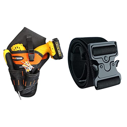 MELOTOUGH Impact Driver Holster Drill Holster for Tools and Drill bits + 2" Nylon Web Work Tool Belt for Men with Heavy Duty Quick Release Rugged Metal Buckle