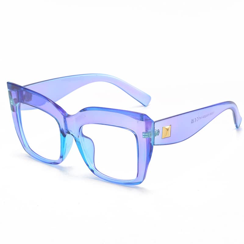 LJCZKA Thick Square Blue Light Blocking Glasses Oversized Cat Eye Eyewear Fashion for Women Computer Eyeglasses Clearpurple