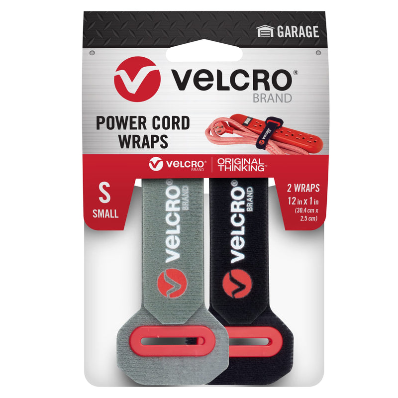 VELCRO Brand Power Cord Wraps | Heavy Duty Straps for Extension Cords, Ropes, Cables | Reinforced Slotted Grommet for Strong Snag Free Cinching | 12 Inch, 2Pk, Black and Gray 12 Inch (2Pk)