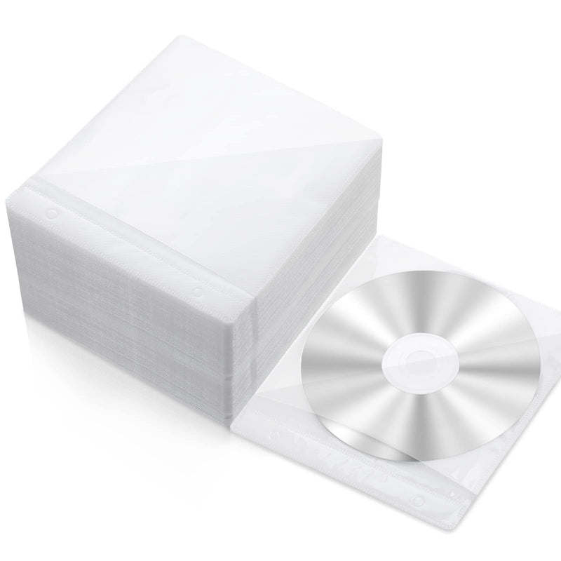 Harloon 200 Pieces CD DVD Sleeves Double Sided Refill Plastic Sleeve Disc Sleeves for Blank Storage Binders Disc Holder for Protection Replacement (White) White