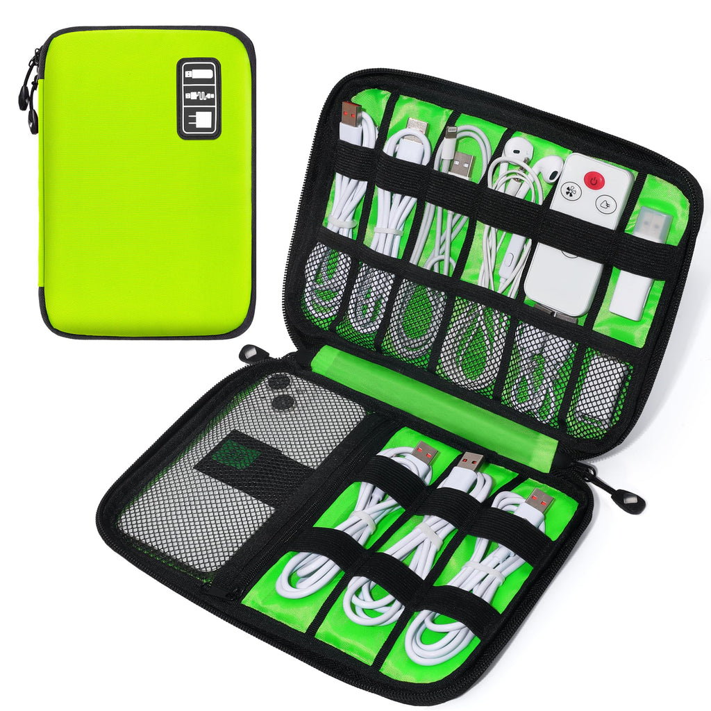 CILLA Travel Cord Organizer Case, Electronics Organizer Travel, Compact Electronics Accessories Bag for Cable, Cord, Charger, Phone, Hard Drive Green