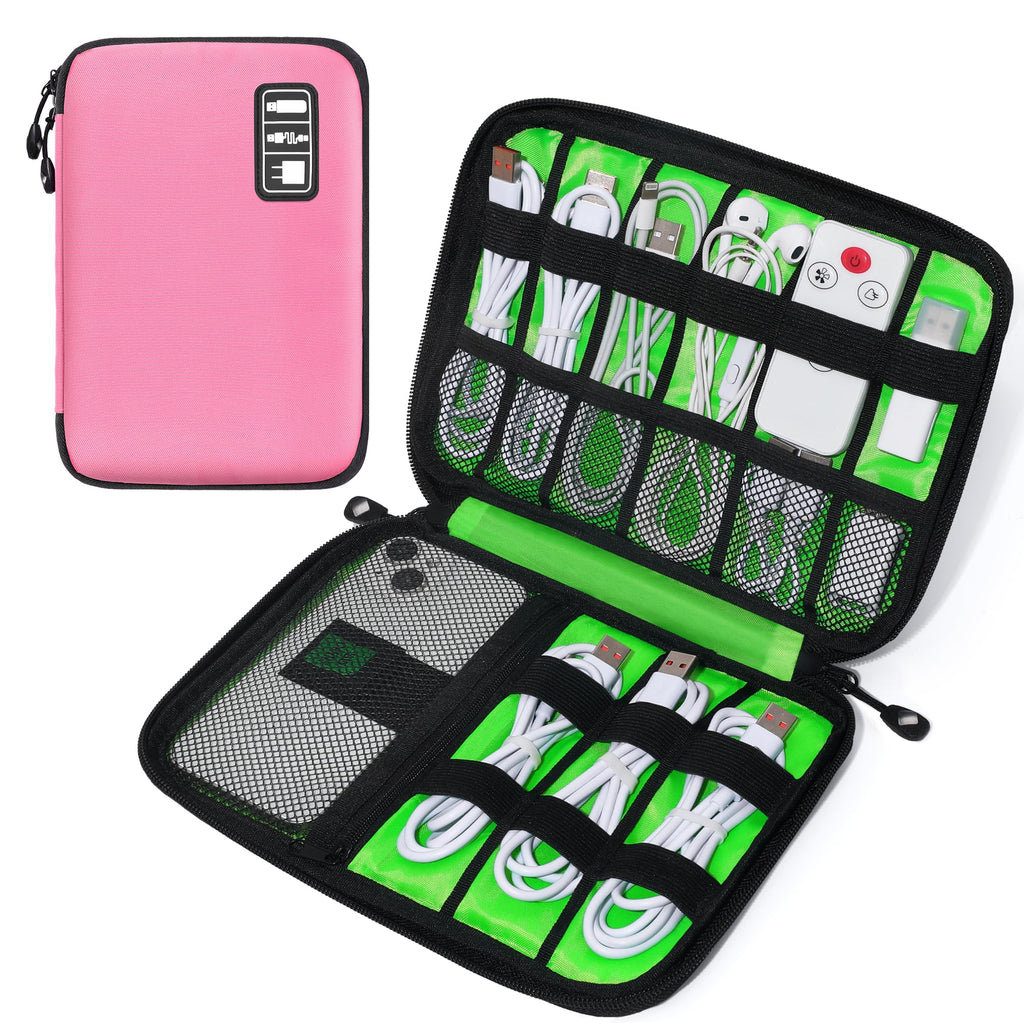 CILLA Travel Cord Organizer Case, Electronics Organizer Travel, Compact Electronics Accessories Bag for Cable, Cord, Charger, Phone, Hard Drive Pink