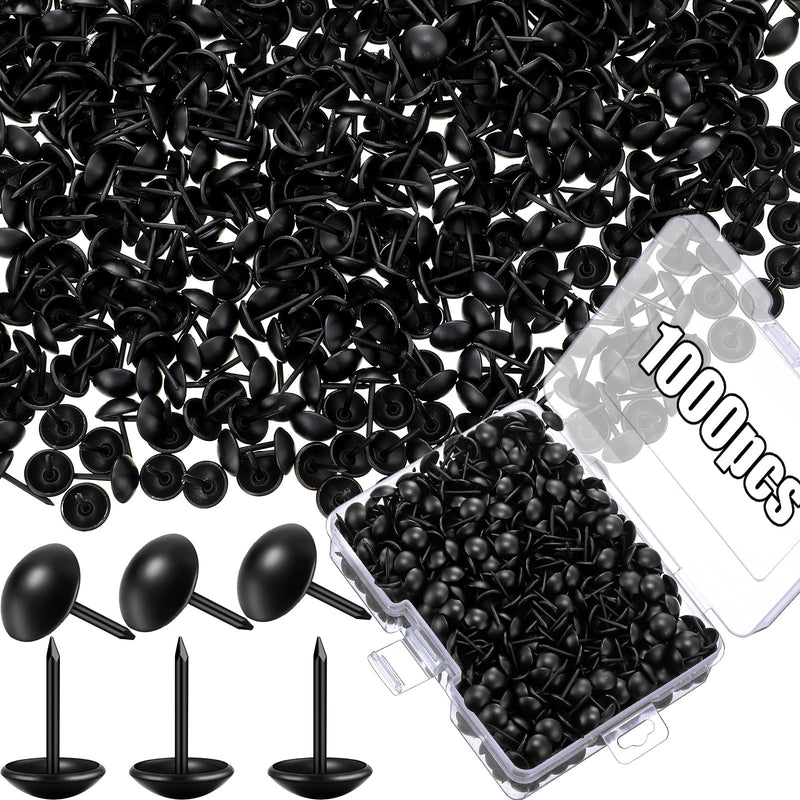 Outus 1000 Pcs Black Upholstery Tacks 7/16 Inch Decorative Furniture Tacks Thumb Pins Upholstery Nails with Storage Box for Upholstered Furniture Cork Board DIY Project Home Decor 11 x 17 mm (Black)