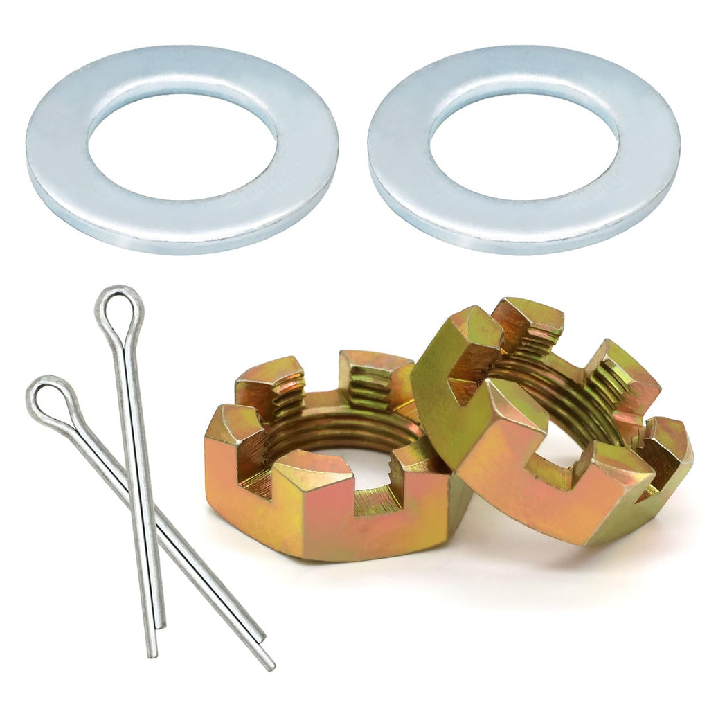 2 Sets Trailer Nut Kit Combination for 1" Shaft Spindle Includes 1" Shaft Spindle Nuts 1" Trailer Spindle Washers & 2.2" Long Cotter Pins High Strength Trailer Axle Bearing Kit