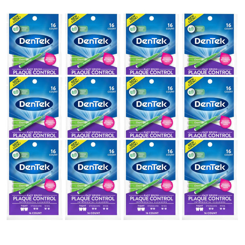 DenTek Easy Brush Interdental Cleaners, Tight Between Teeth Brushes, Plaque Control, Dental Picks for Oral Care, Fresh Mint, 16 Count (Pack of 12) 16 Count (Pack of 12)