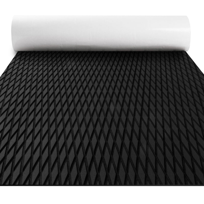 FOCEAN Boat Flooring - EVA Foam Sea Boat Decking Small Diamond Marine Deck Mats for Bass Boats Pontoon Boats Jon Boats RV Yacht Kayak Floor Black 94" * 15"