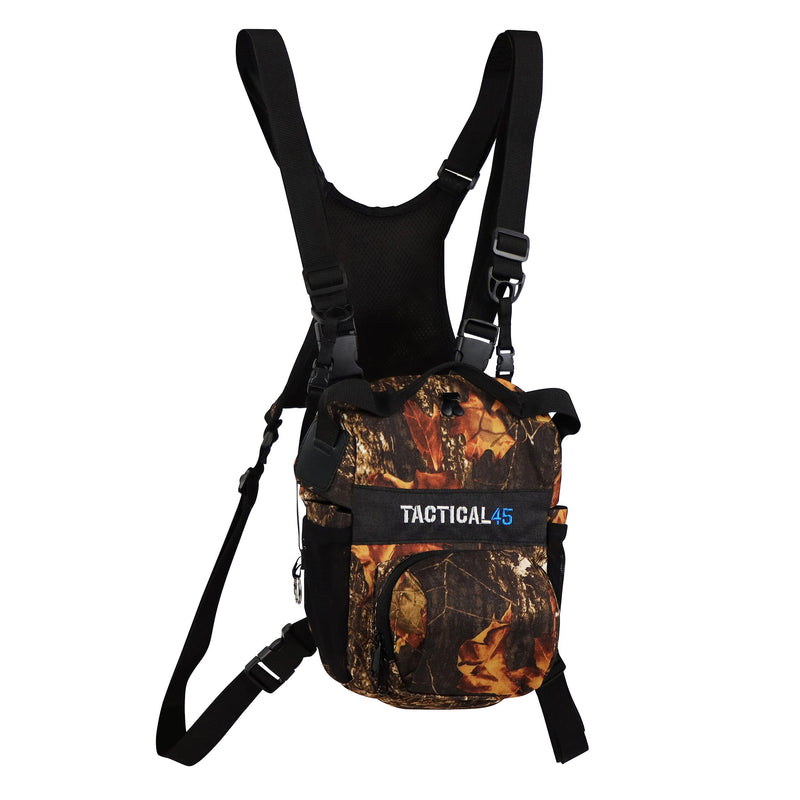 Tactical45 Binocular Harness Chest Pack - Empty Bino Harness with Rangefinder Pouch - Camo Hunting Chest Pack for Optic Protection - Fits Both Men and Women for Birdwatching