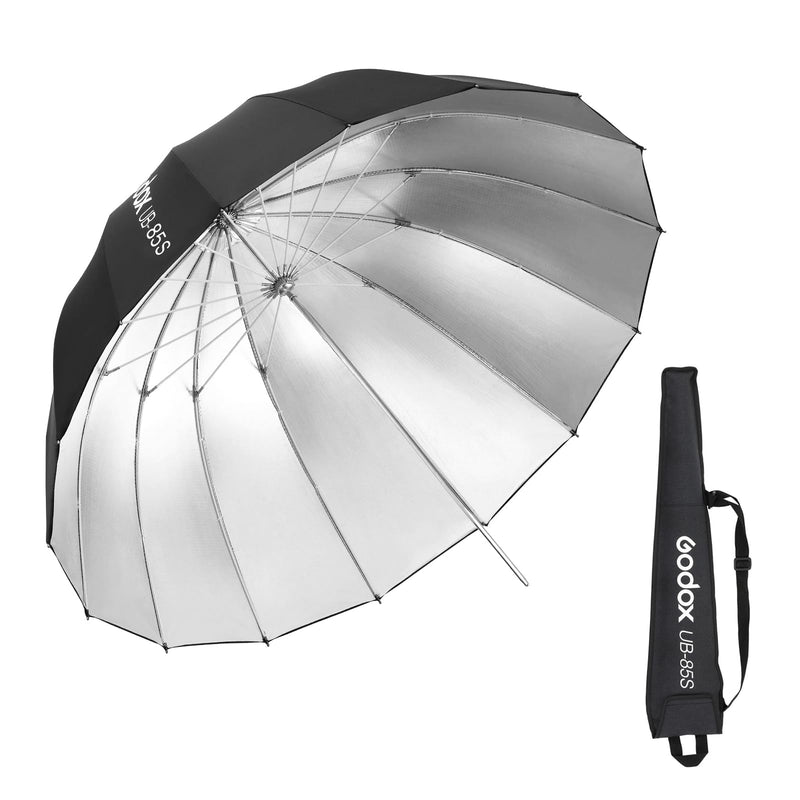 Godox UB-85S 33.5in/85cm Parabolic Reflective Umbrella, Black Silver Photography Umbrella with Carry Bag Portable for Vedio Studio Shooting Speedlite