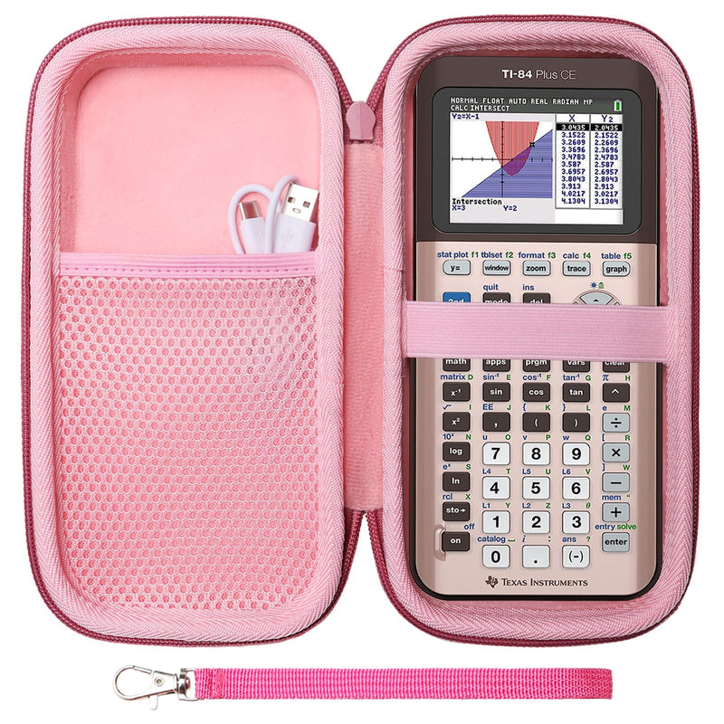 LTGEM EVA Hard Case Compatible with Texas Instruments TI-84 Plus CE/TI-84 Plus/TI-Nspire CX II CAS/TI-Nspire CX II/TI-83 Plus/TI-89 Titanium/TI-85 / TI-92 Color Graphing Calculator, Magenta/Pink 8.9*4.5*2.2 1.outer Enamel red + inner Pink