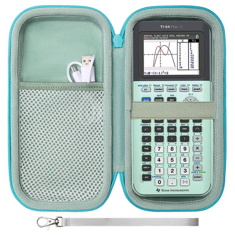 LTGEM EVA Hard Case Compatible with Texas Instruments TI-84 Plus CE/TI-84 Plus/TI-Nspire CX II CAS/TI-Nspire CX II/TI-83 Plus/TI-89 Titanium/TI-85 / TI-94 Color Graphing Calculator, Peacock blue 8.9*4.5*2.2 1.outer Cyan + inner Green