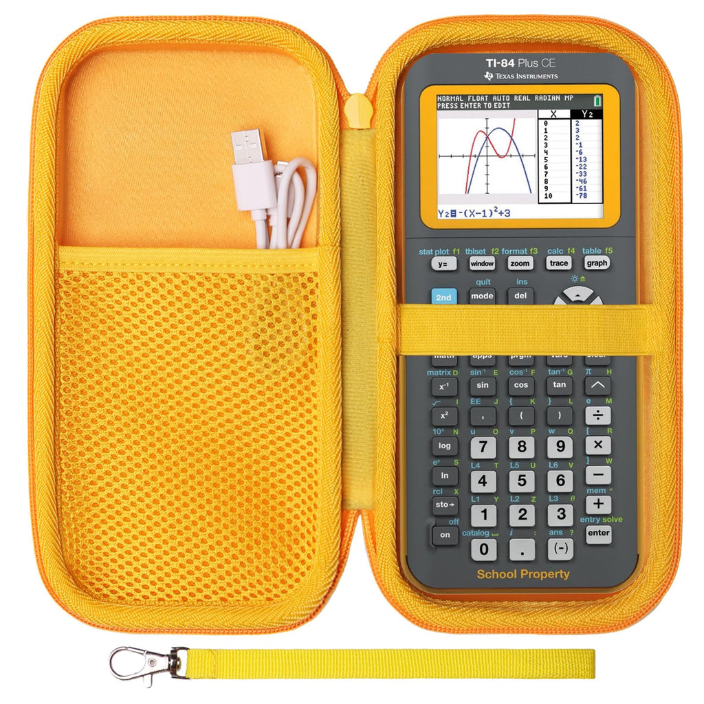 LTGEM EVA Hard Case Compatible with Texas Instruments TI-84 Plus CE/TI-84 Plus/TI-Nspire CX II CAS/TI-Nspire CX II/TI-83 Plus/TI-89 Titanium/TI-85 / TI-97 Color Graphing Calculator, Gray/Yellow 8.9*4.5*2.2 1.outer Grey + inner Yellow