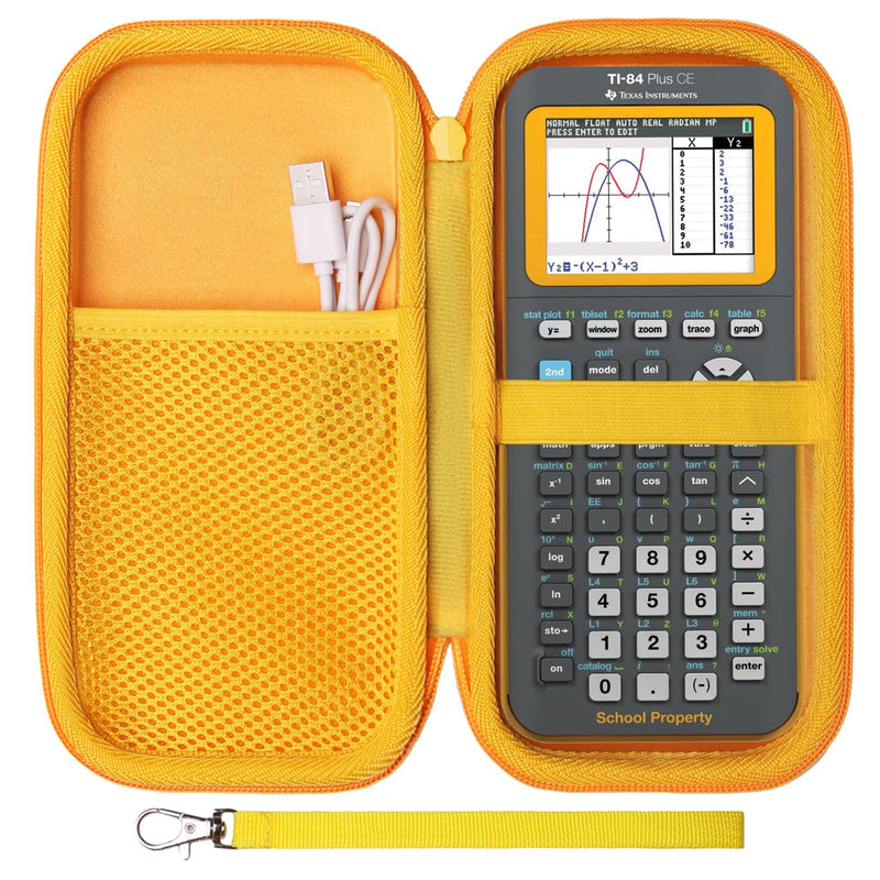 LTGEM EVA Hard Case Compatible with Texas Instruments TI-84 Plus CE/TI-84 Plus/TI-Nspire CX II CAS/TI-Nspire CX II/TI-83 Plus/TI-89 Titanium/TI-85 / TI-97 Color Graphing Calculator, Gray/Yellow 8.9*4.5*2.2 1.outer Grey + inner Yellow