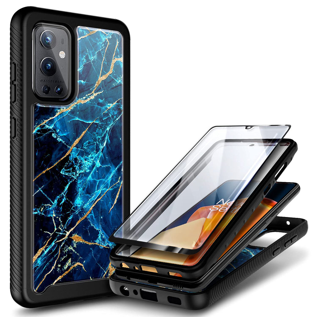 NZND Compatible with OnePlus 9 Pro Case 5G (2021) with Screen Protector (Maximum Coverage, Flexible TPU Film), Full-Body Protective Shockproof Rugged Bumper Cover Durable Case (Sapphire)