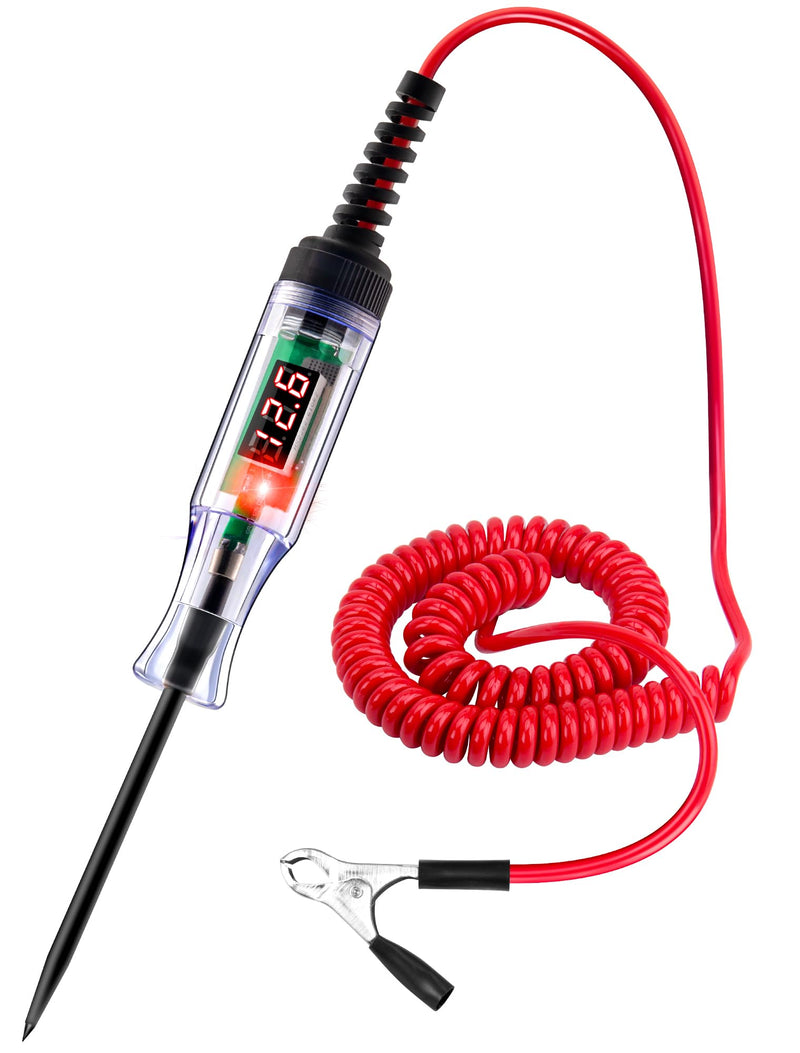 Automotive Test Light 5-90V Digital LED Circuit Tester with Voltage Display, Auto Bidirectional Light Tester, Electrical Voltage Tester with Extended Spring Wire & Probe for Car/RV/Vehicles Basic 90V LED Digital Display