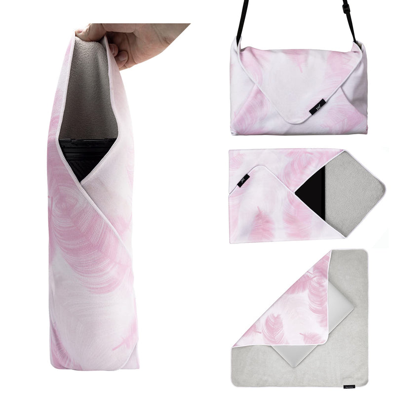 19.7 Inch Folding Protective Wrap for Camera Lens iPad Tablet Laptop Flash Telescope Hard Disk Switch Phone & More Devices, Self-Stick Wrapper Protector, Portable Travel Storage Pouch & Cleaning Cloth Pink Feather