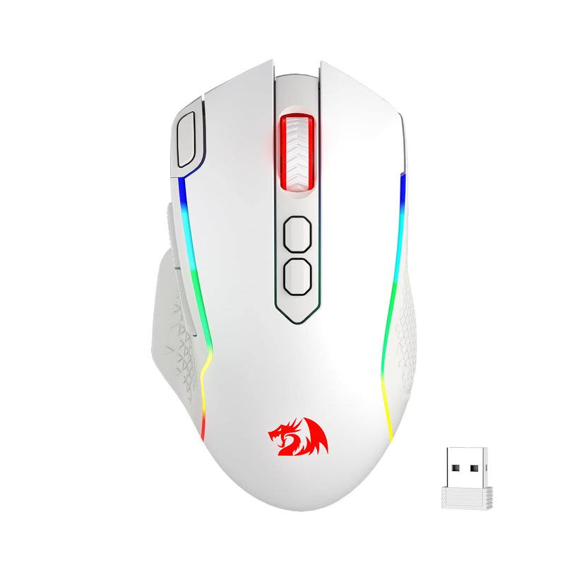 Redragon M810 Pro Wireless Gaming Mouse, 10000 DPI Wired/Wireless Mouse w/Rapid Fire Key, 8 Macro Buttons, 45-Hour Power Capacity and RGB Backlit for PC/Mac/Laptop White